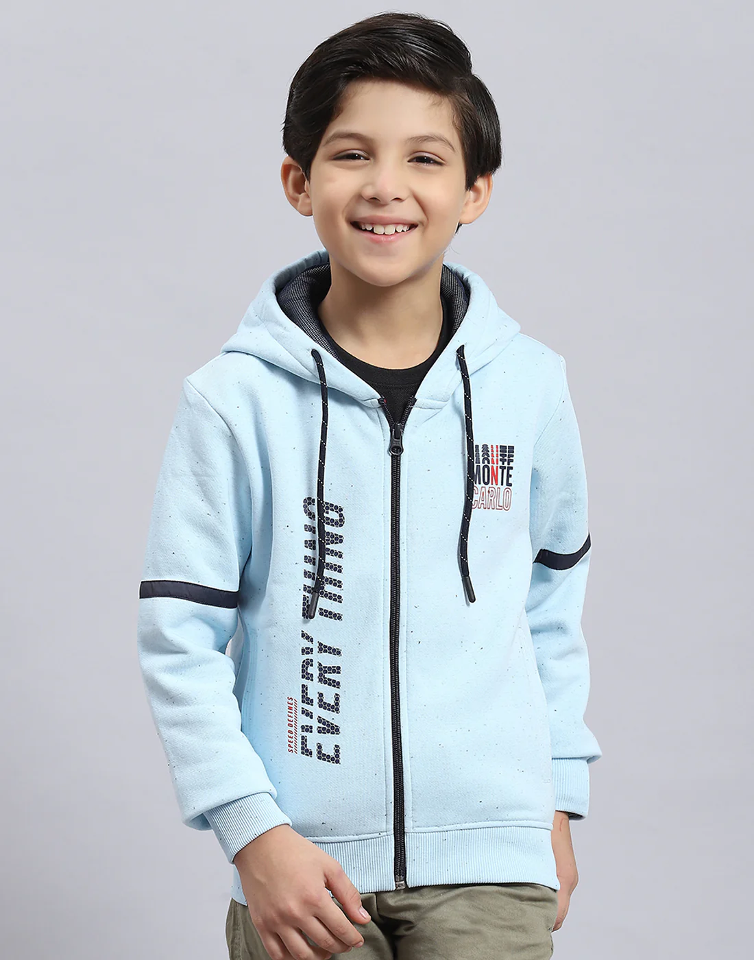 Boys Blue Printed Hooded Full Sleeve Sweatshirt - Image 2
