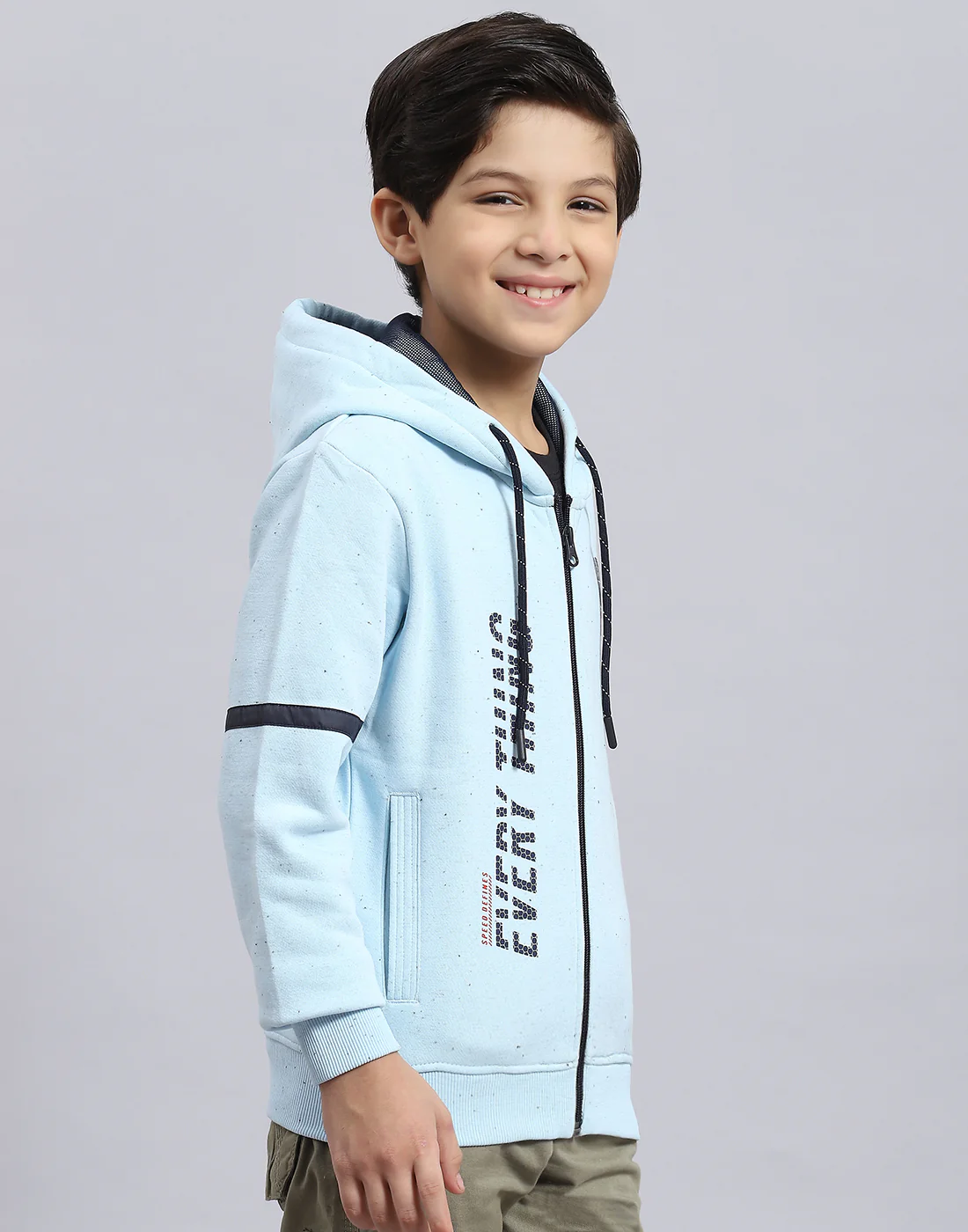 Boys Blue Printed Hooded Full Sleeve Sweatshirt - Image 4