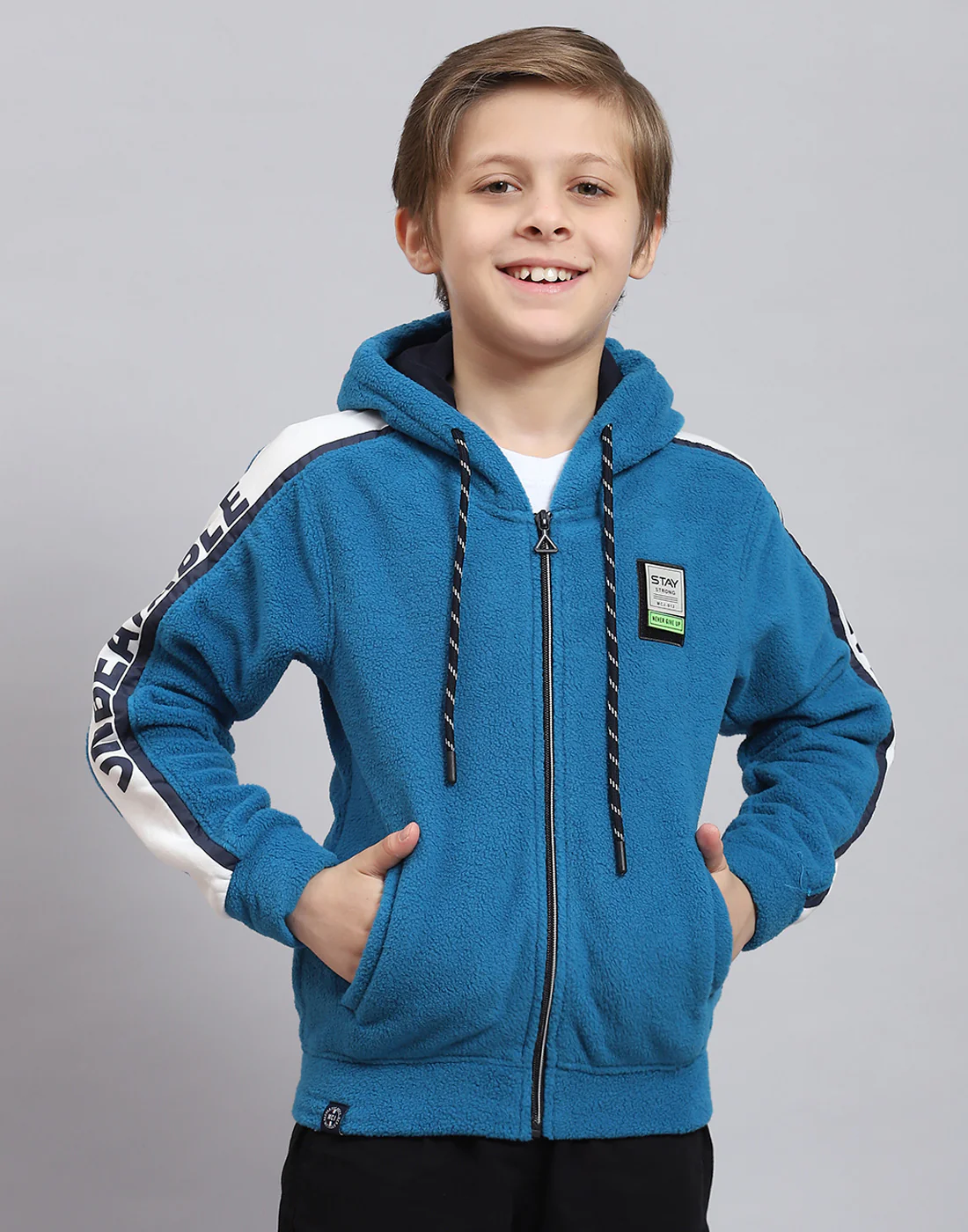 Boys Blue Printed Hooded Full Sleeve Sweatshirt - Image 2