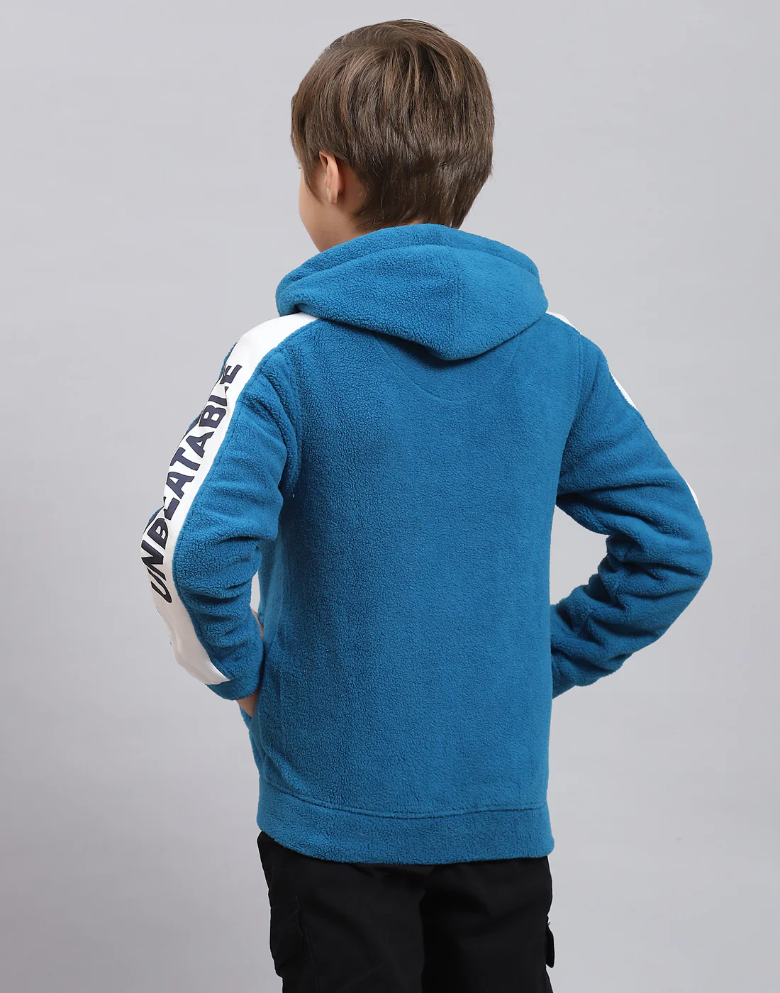 Boys Blue Printed Hooded Full Sleeve Sweatshirt - Image 6