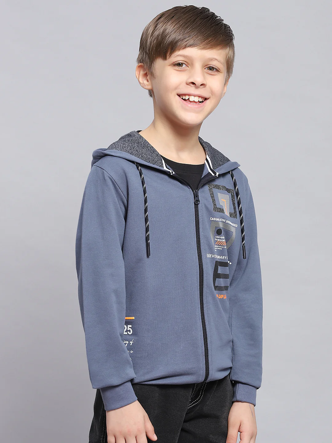 Boys Blue Printed Hooded Full Sleeve Sweatshirt - Image 4