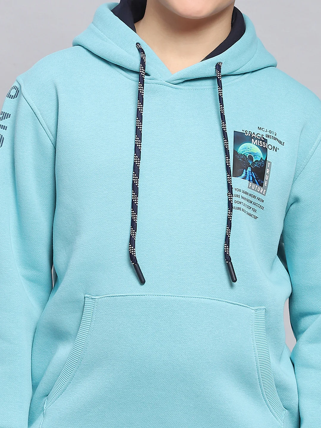 Boys Blue Printed Hooded Full Sleeve Sweatshirt - Image 6