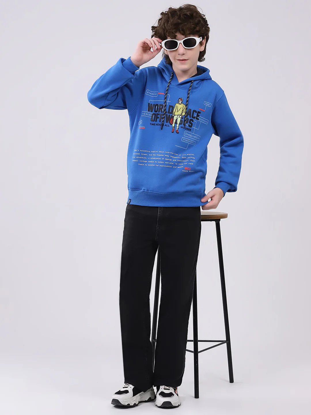 Boys Blue Printed Hooded Full Sleeve Sweatshirt - Image 2