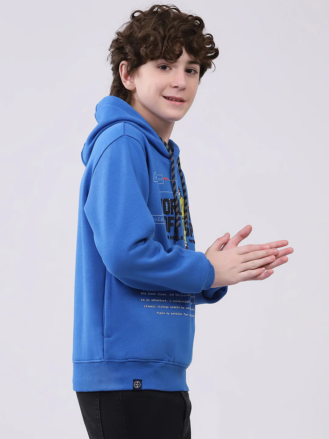 Boys Blue Printed Hooded Full Sleeve Sweatshirt - Image 4