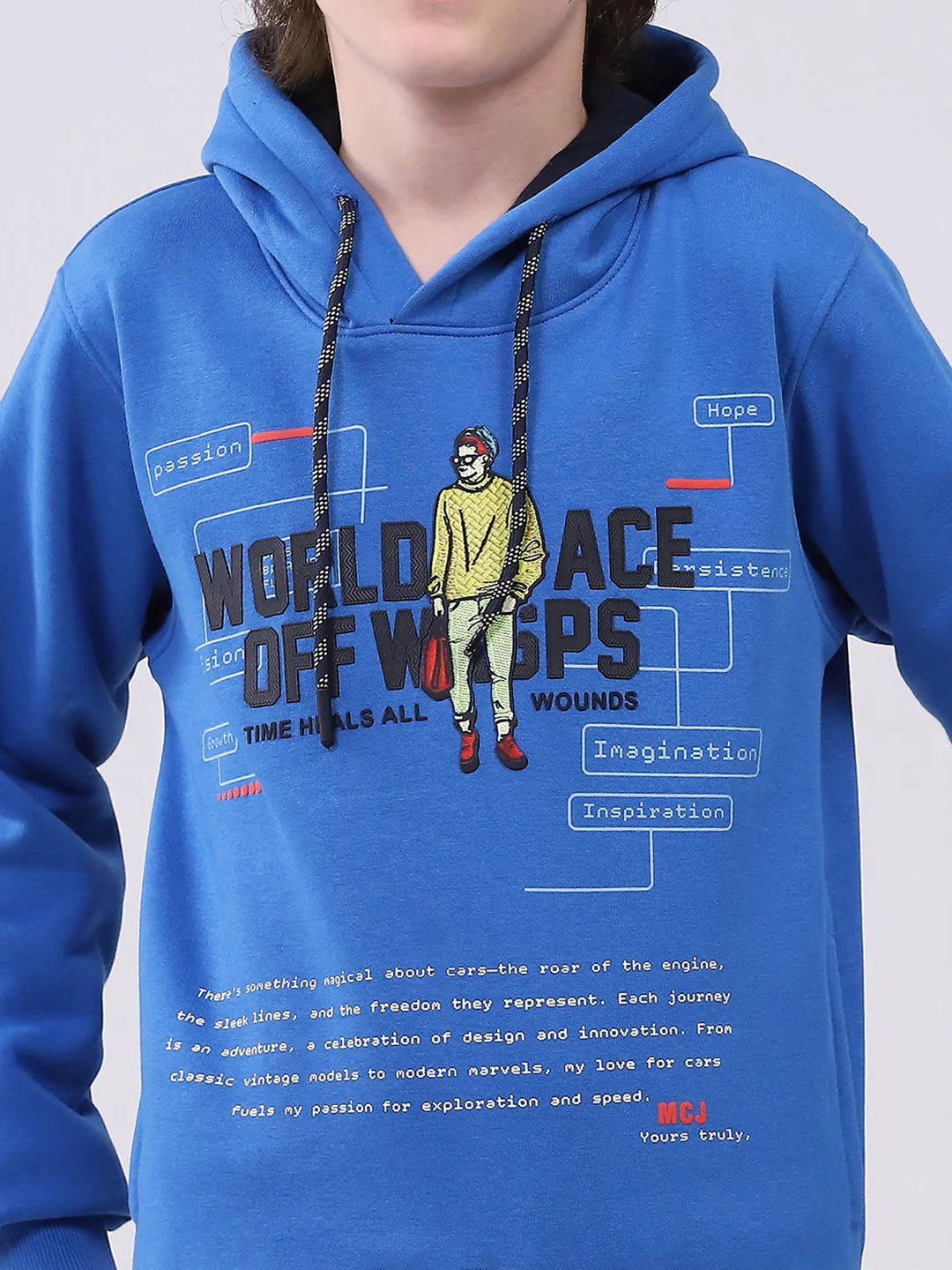 Boys Blue Printed Hooded Full Sleeve Sweatshirt - Image 7
