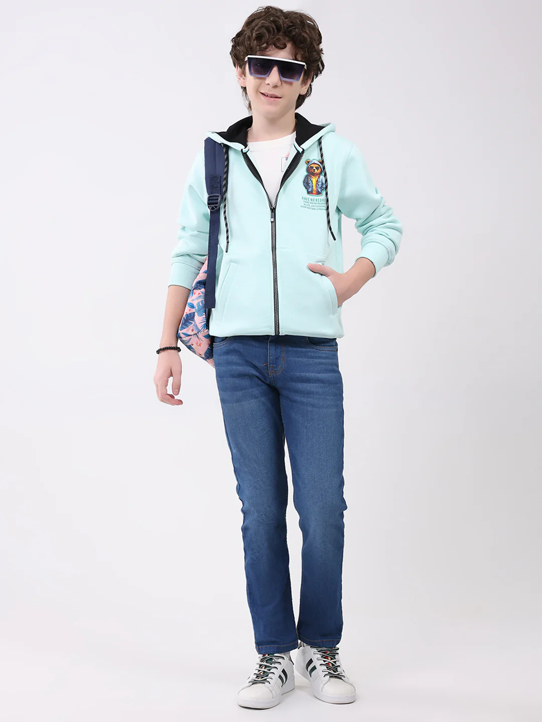 Boys Blue Printed Hooded Full Sleeve Sweatshirt - Image 2