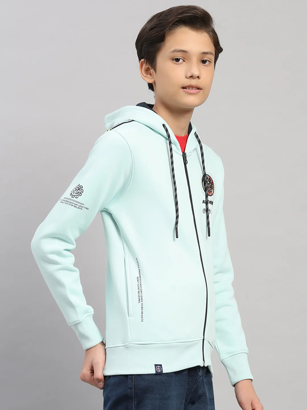 Boys Blue Printed Hooded Full Sleeve Sweatshirt - Image 4