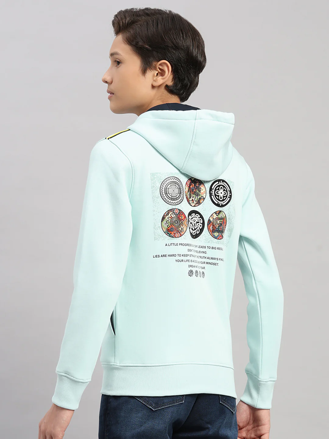 Boys Blue Printed Hooded Full Sleeve Sweatshirt - Image 5