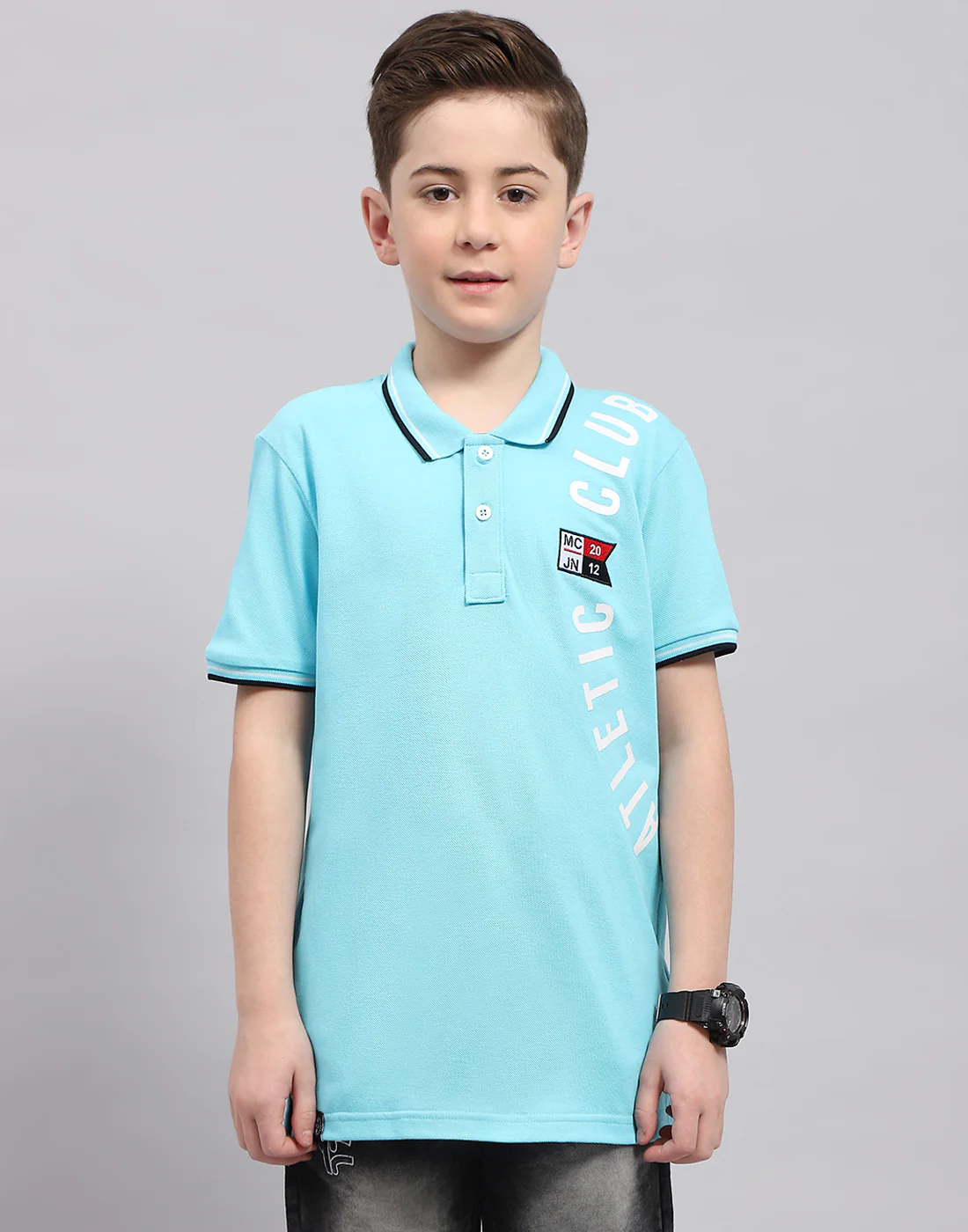 Boys Blue Printed Polo Collar Half Sleeve T-Shirt - Image 3