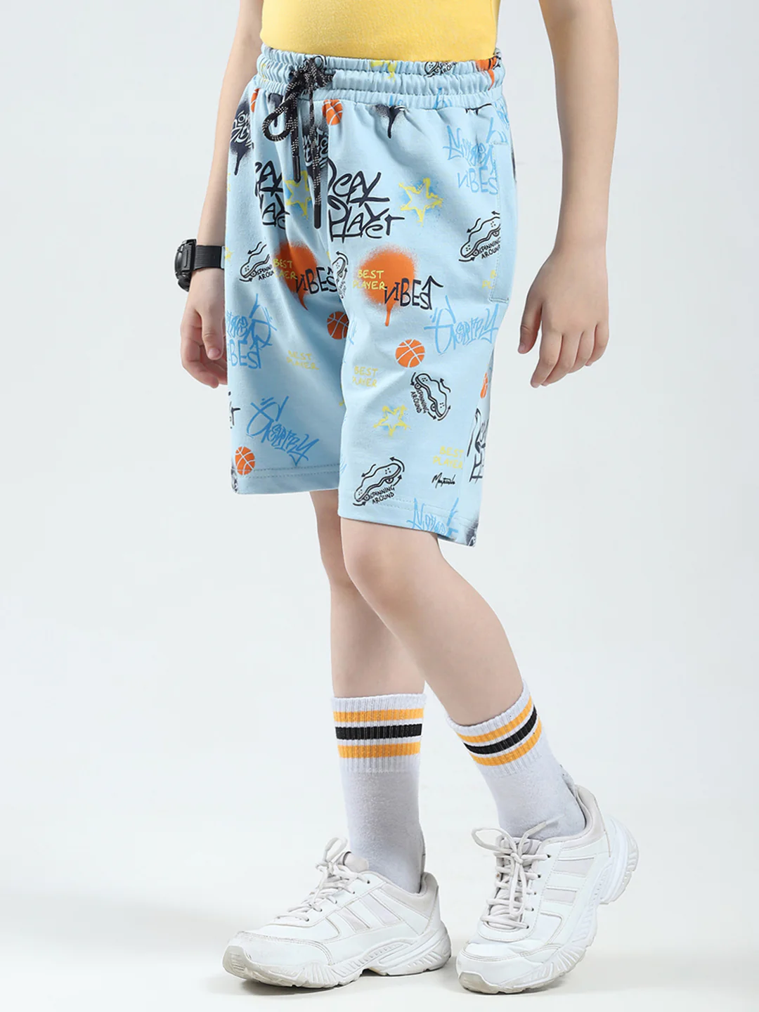 Boys Blue Printed Regular Fit Bermuda - Image 3