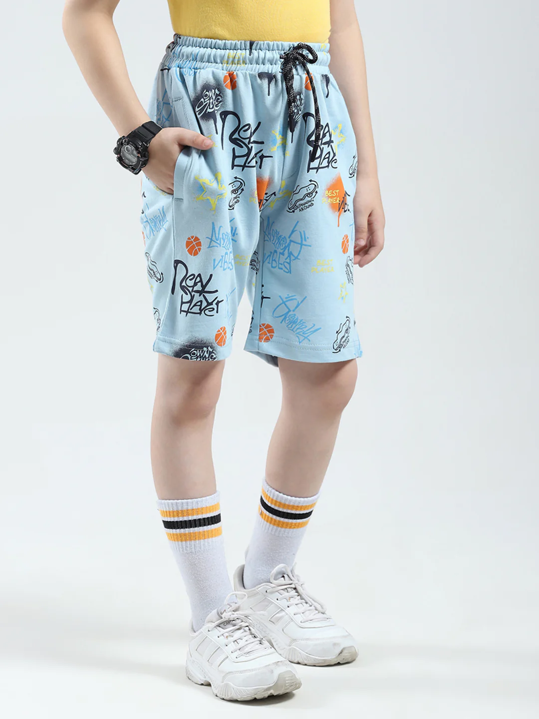 Boys Blue Printed Regular Fit Bermuda - Image 4
