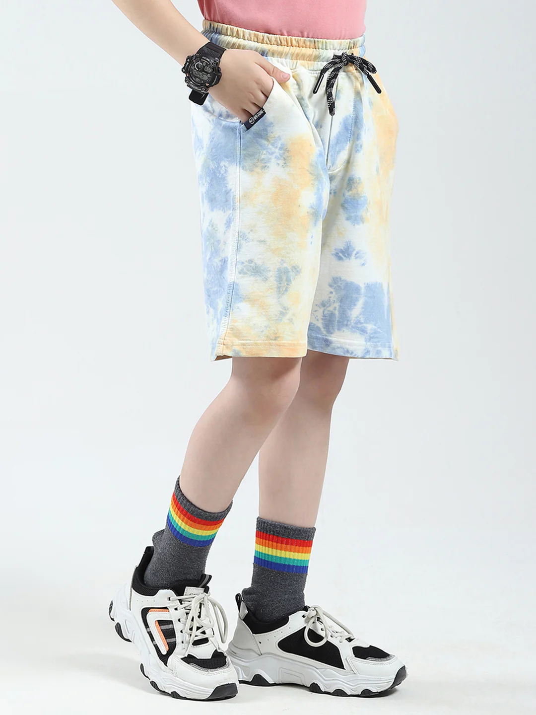Boys Blue Printed Regular Fit Bermuda - Image 4