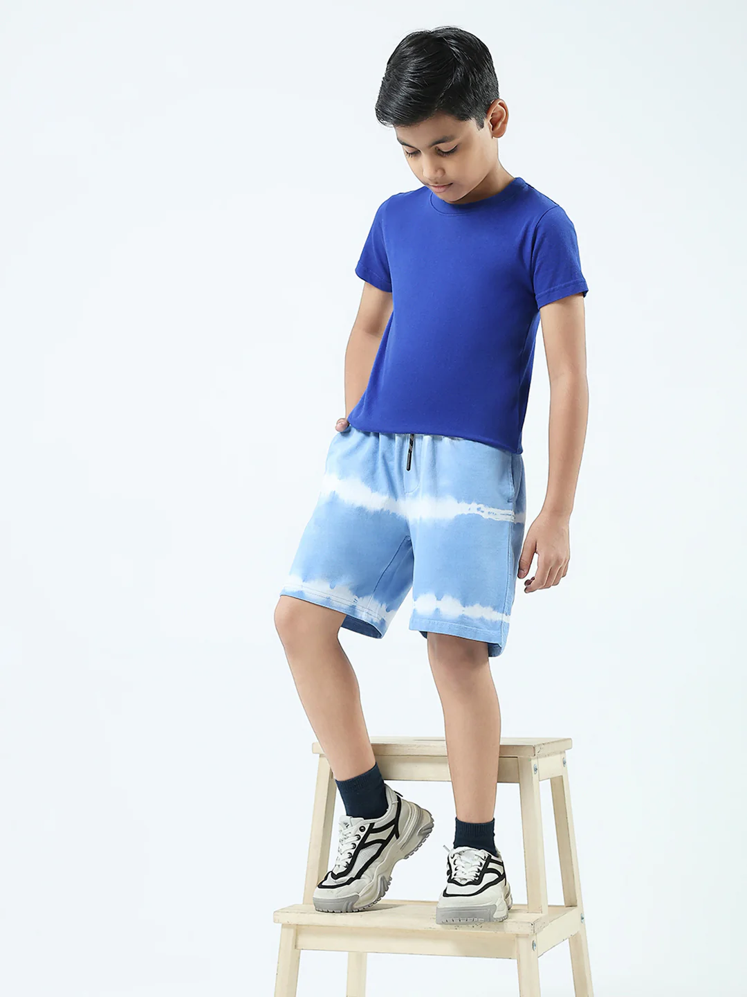 Boys Blue Printed Regular Fit Bermuda - Image 2