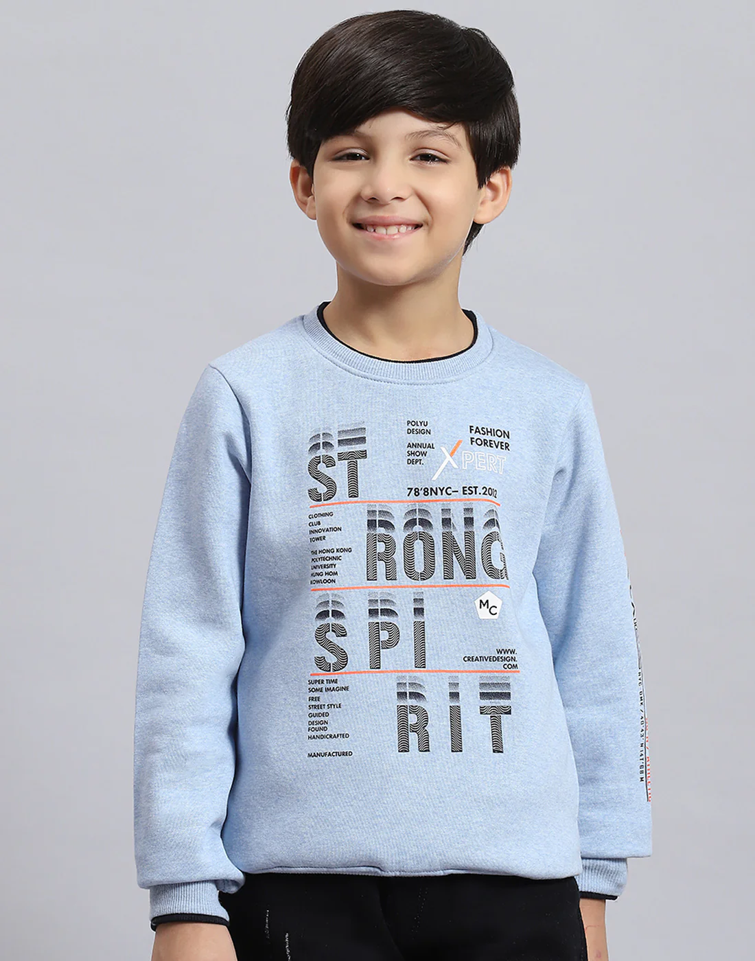 Boys Blue Printed Round Neck Full Sleeve Sweatshirt - Image 2