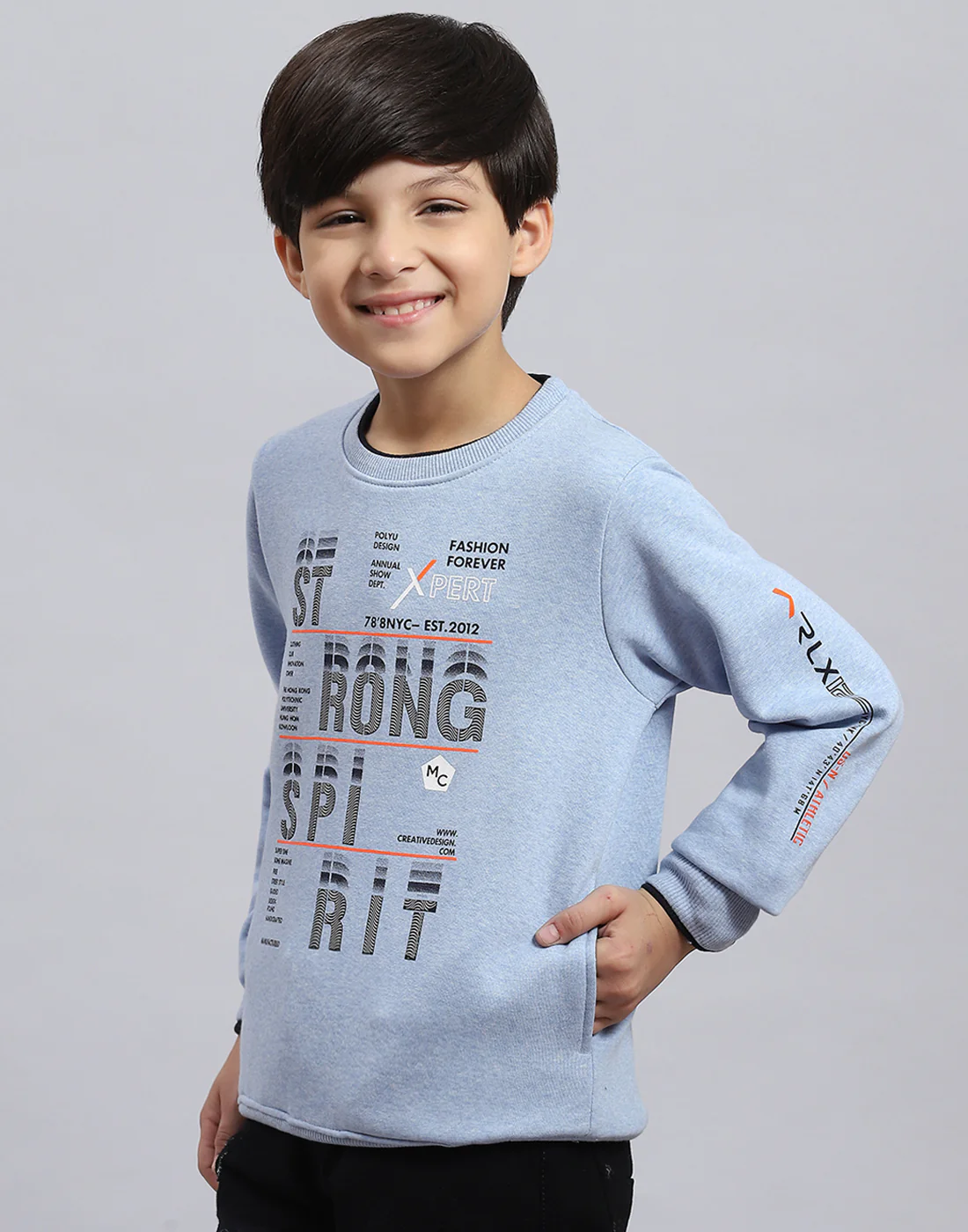 Boys Blue Printed Round Neck Full Sleeve Sweatshirt - Image 3
