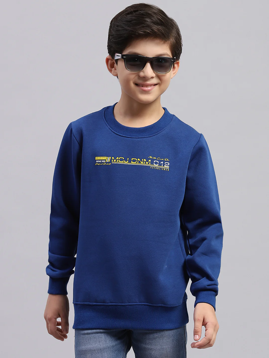 Boys Blue Printed Round Neck Full Sleeve Sweatshirt - Image 2