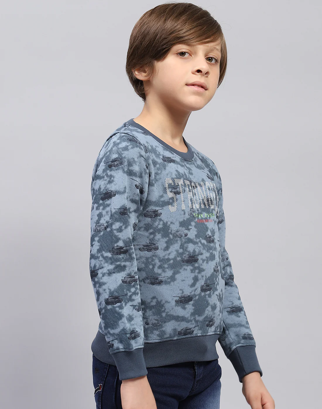Boys Blue Printed Round Neck Full Sleeve Sweatshirt - Image 4