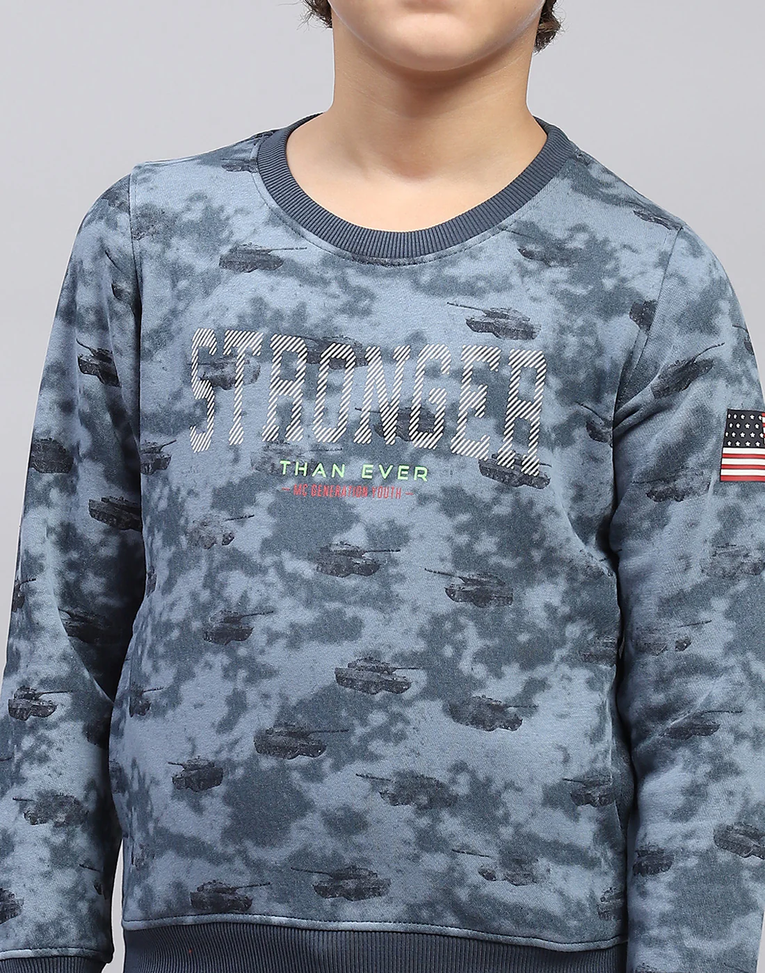 Boys Blue Printed Round Neck Full Sleeve Sweatshirt - Image 7