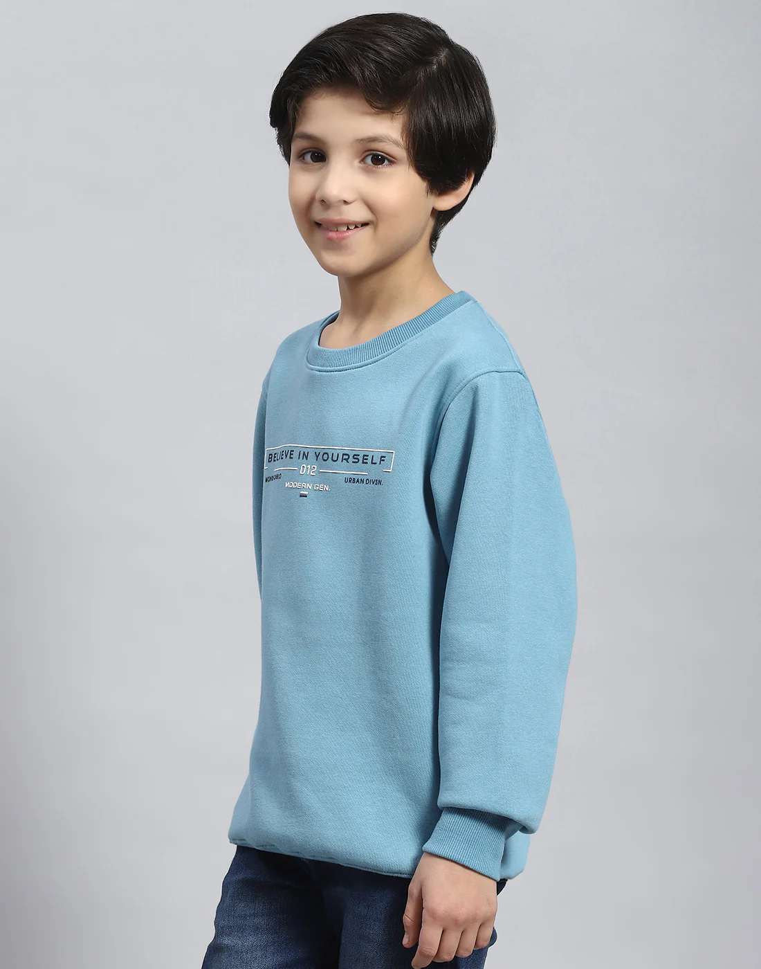 Boys Blue Printed Round Neck Full Sleeve Sweatshirt - Image 3