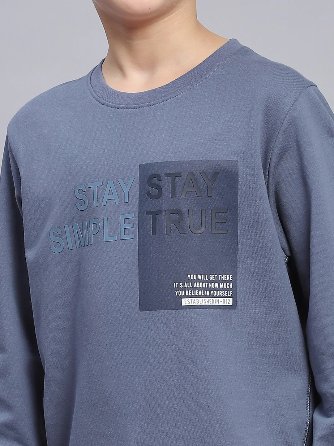 Boys Blue Printed Round Neck Full Sleeve Sweatshirt - Image 6