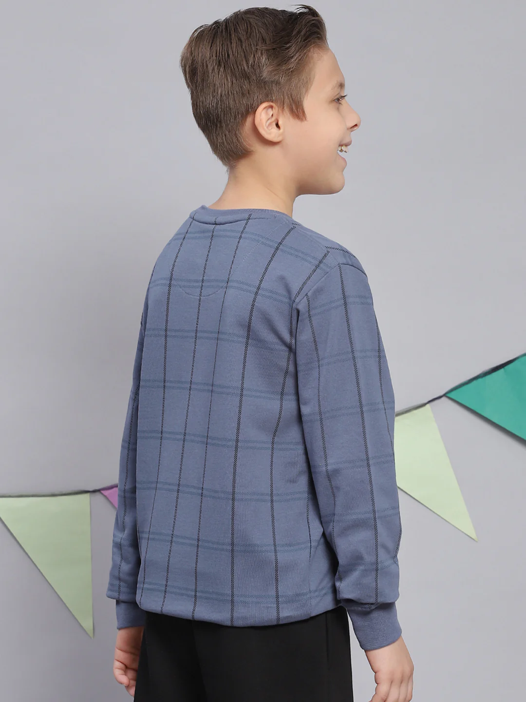Boys Blue Printed Round Neck Full Sleeve Sweatshirt - Image 5