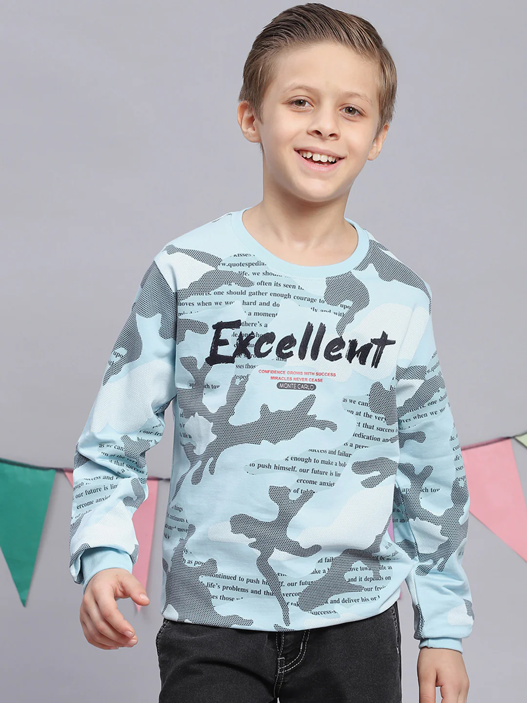 Boys Blue Printed Round Neck Full Sleeve Sweatshirt - Image 2