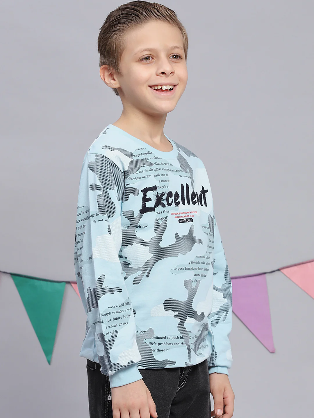 Boys Blue Printed Round Neck Full Sleeve Sweatshirt - Image 4