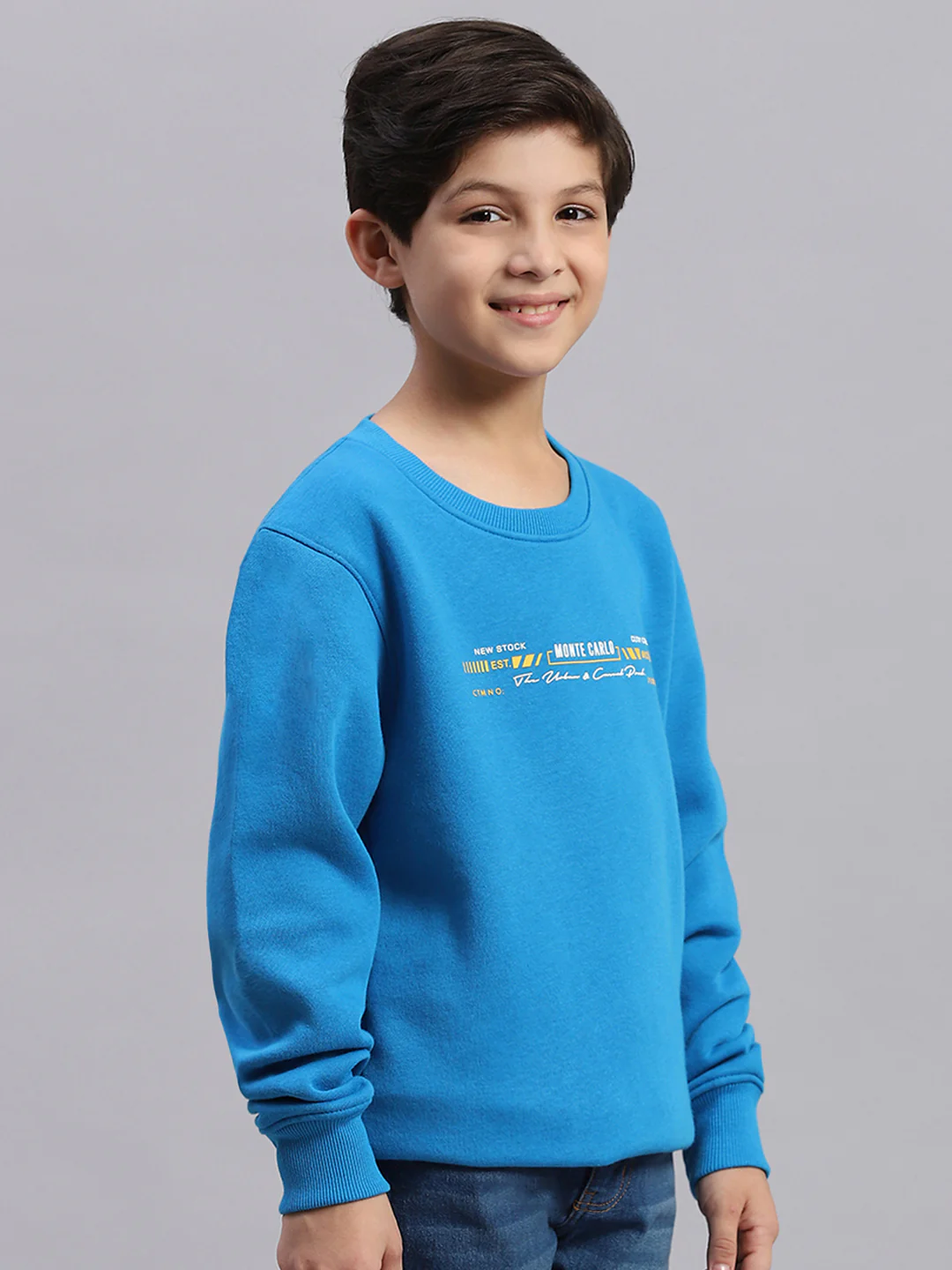 Boys Blue Printed Round Neck Full Sleeve Sweatshirt - Image 4