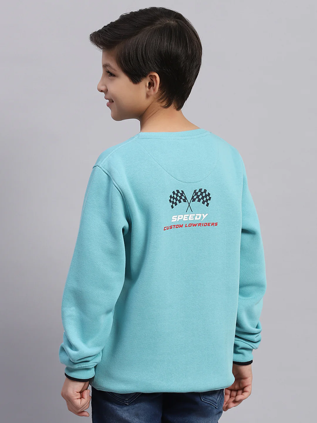 Boys Blue Printed Round Neck Full Sleeve Sweatshirt - Image 5