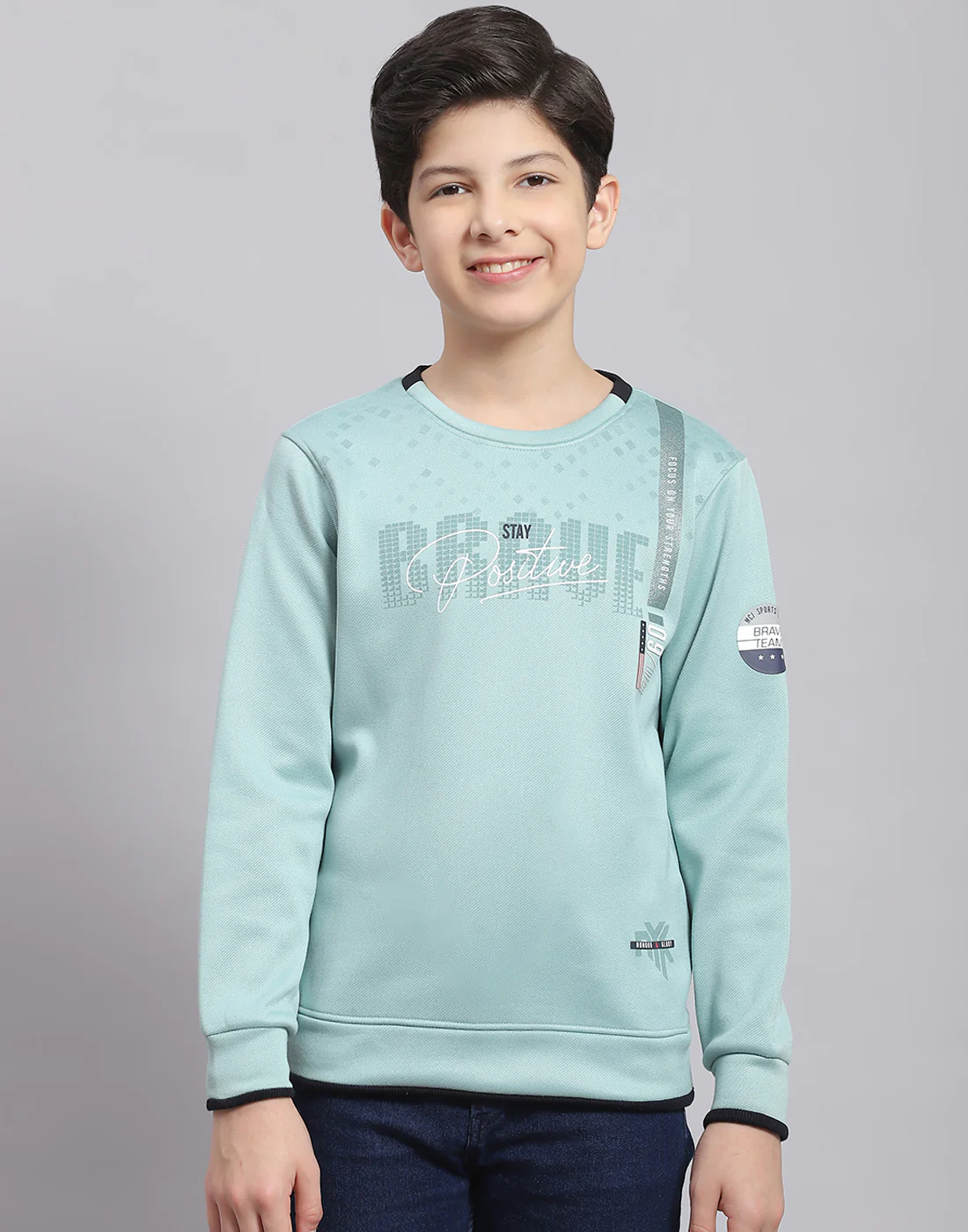 Boys Blue Printed Round Neck Full Sleeve Sweatshirt - Image 3