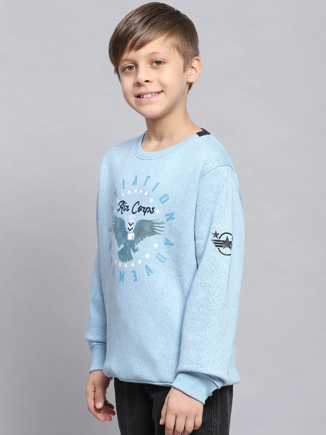 Boys Blue Printed Round Neck Full Sleeve Sweatshirt - Image 2