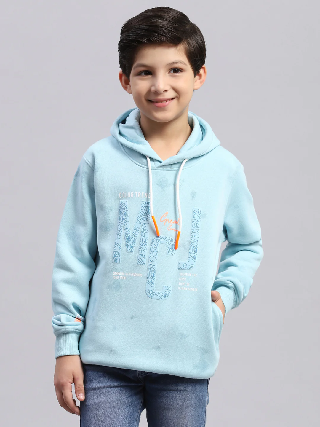 Boys Blue Printed Round Neck Full Sleeve Sweatshirt - Image 2