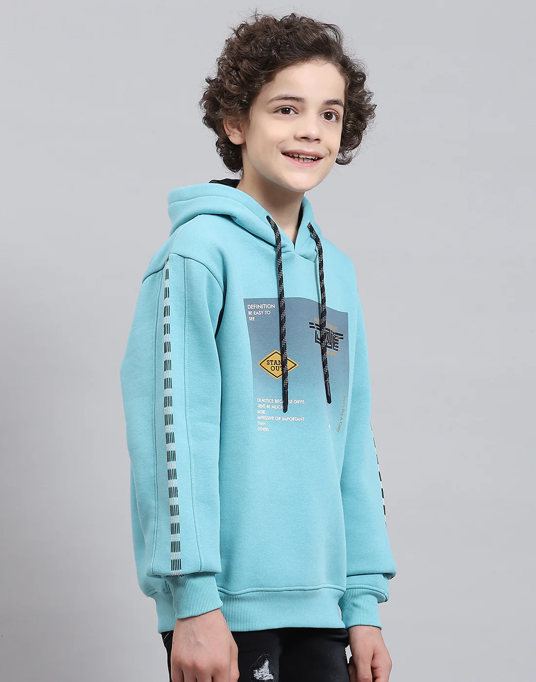 Boys Blue Printed Round Neck Full Sleeve Sweatshirt - Image 4