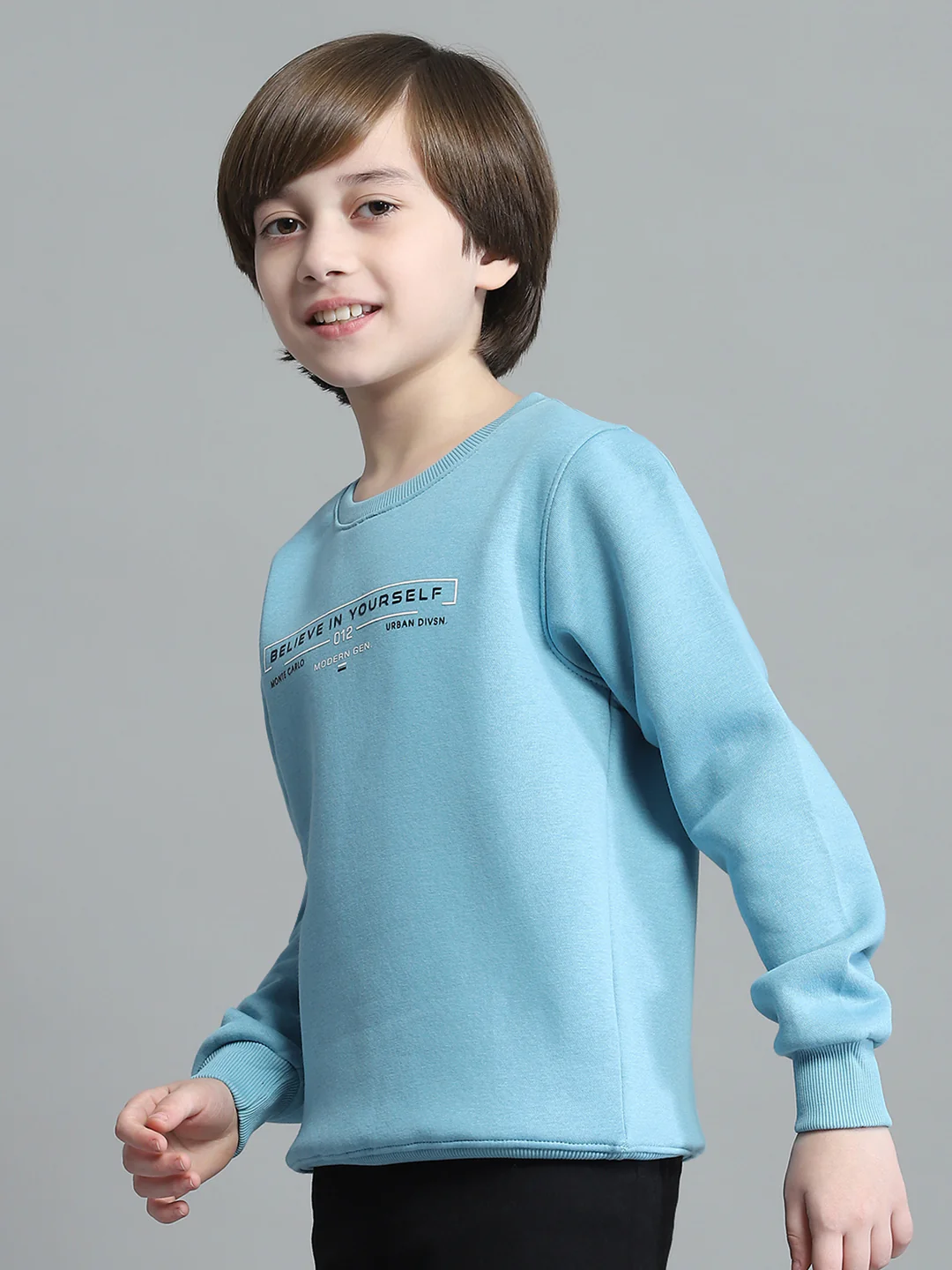 Boys Blue Printed Round Neck Full Sleeve Sweatshirt - Image 3