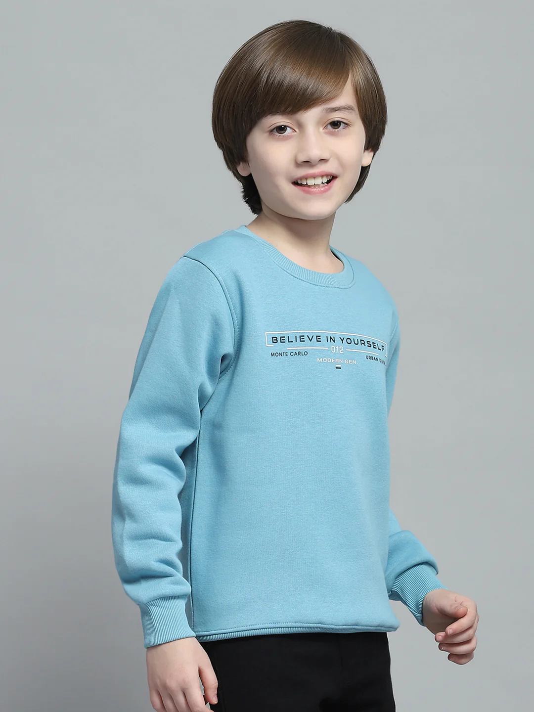 Boys Blue Printed Round Neck Full Sleeve Sweatshirt - Image 4