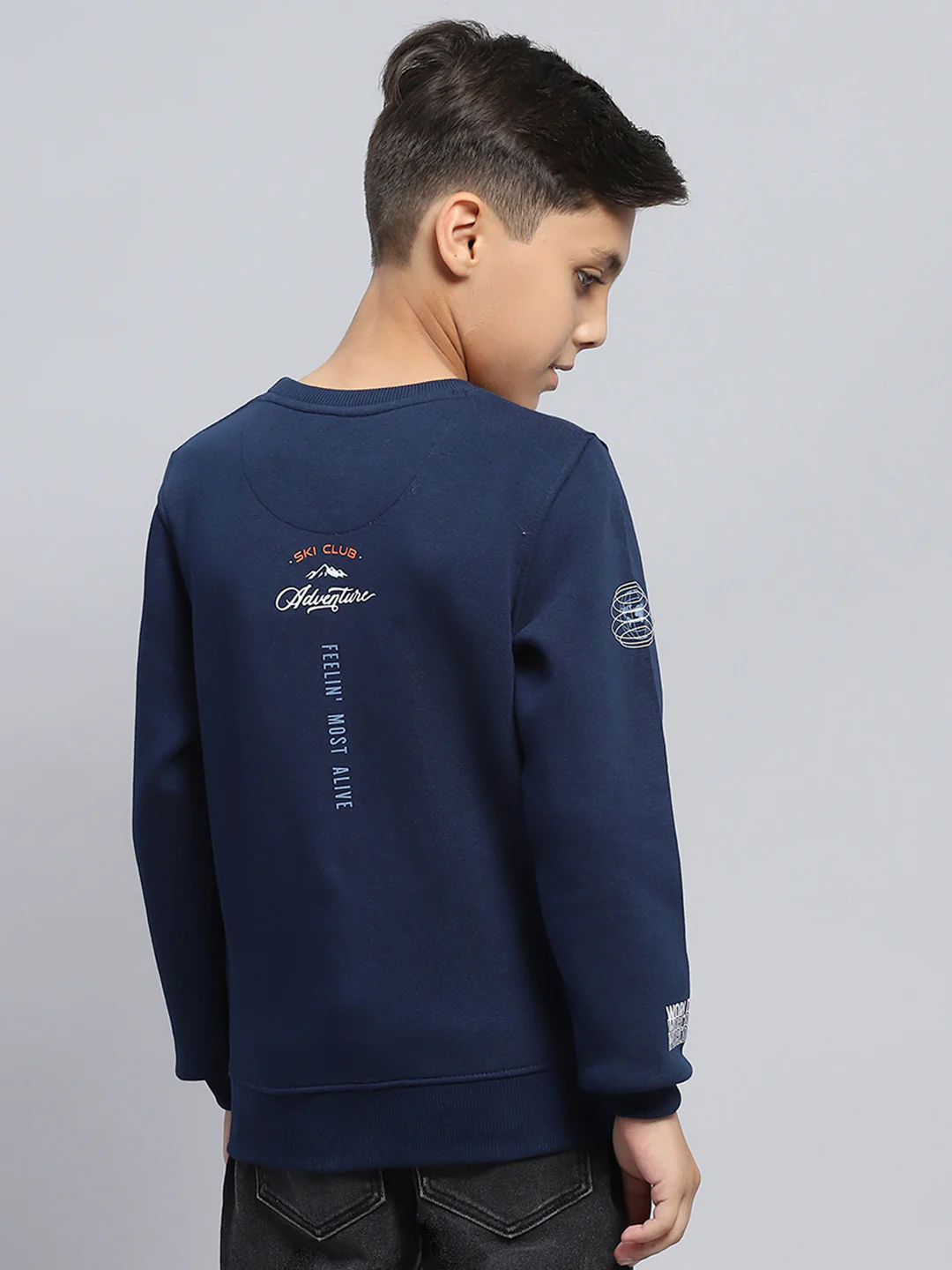 Boys Blue Printed Round Neck Full Sleeve Sweatshirt - Image 5