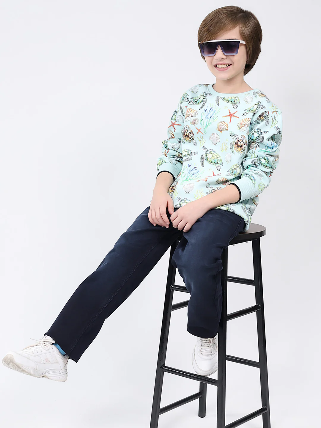 Boys Blue Printed Round Neck Full Sleeve Sweatshirt - Image 2