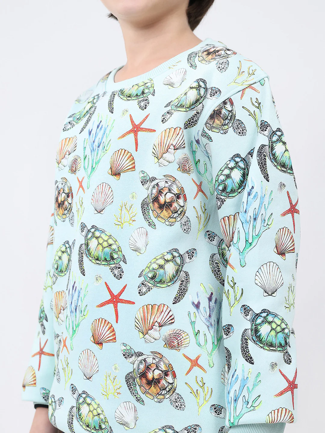 Boys Blue Printed Round Neck Full Sleeve Sweatshirt - Image 6