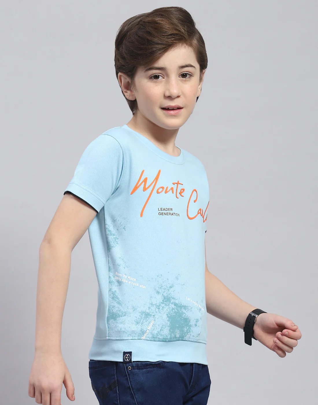Boys Blue Printed Round Neck Half Sleeve T-Shirt - Image 4
