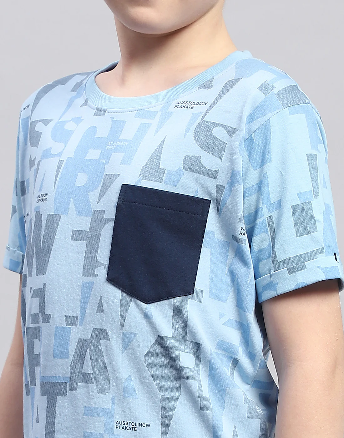 Boys Blue Printed Round Neck Half Sleeve T-Shirt - Image 6