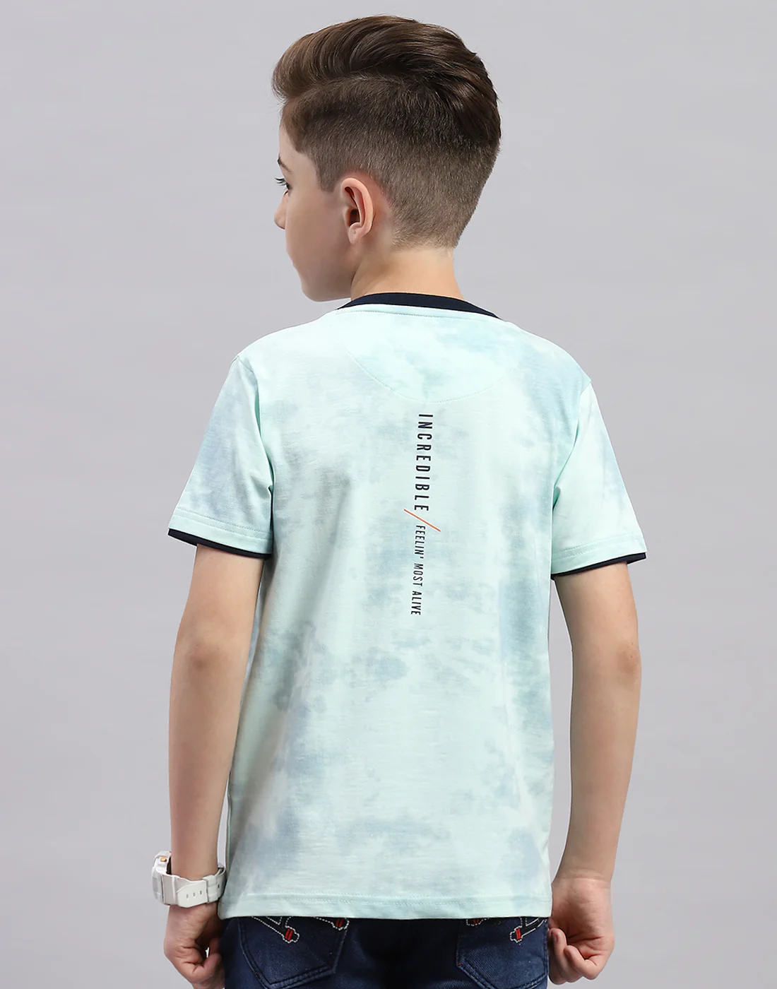 Boys Blue Printed Round Neck Half Sleeve T-Shirt - Image 6