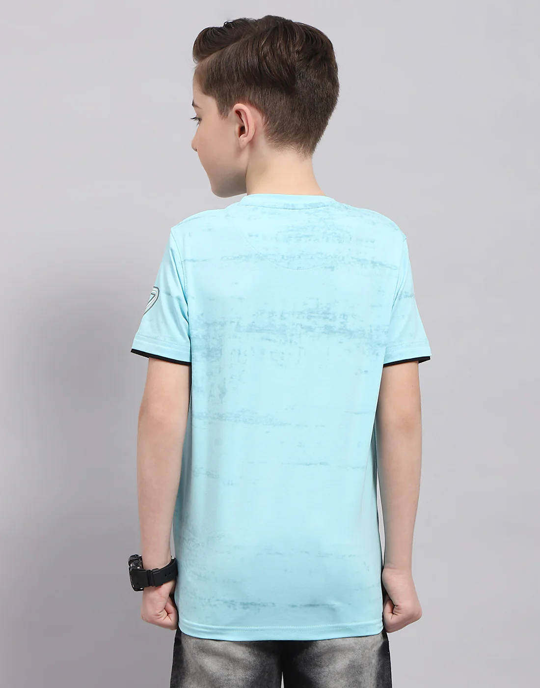 Boys Blue Printed Round Neck Half Sleeve T-Shirt - Image 5