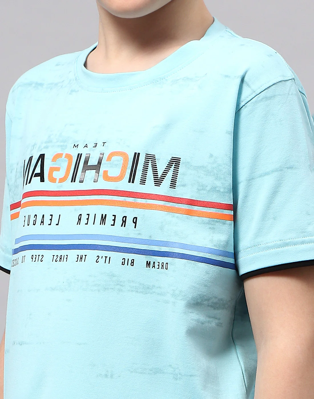 Boys Blue Printed Round Neck Half Sleeve T-Shirt - Image 6