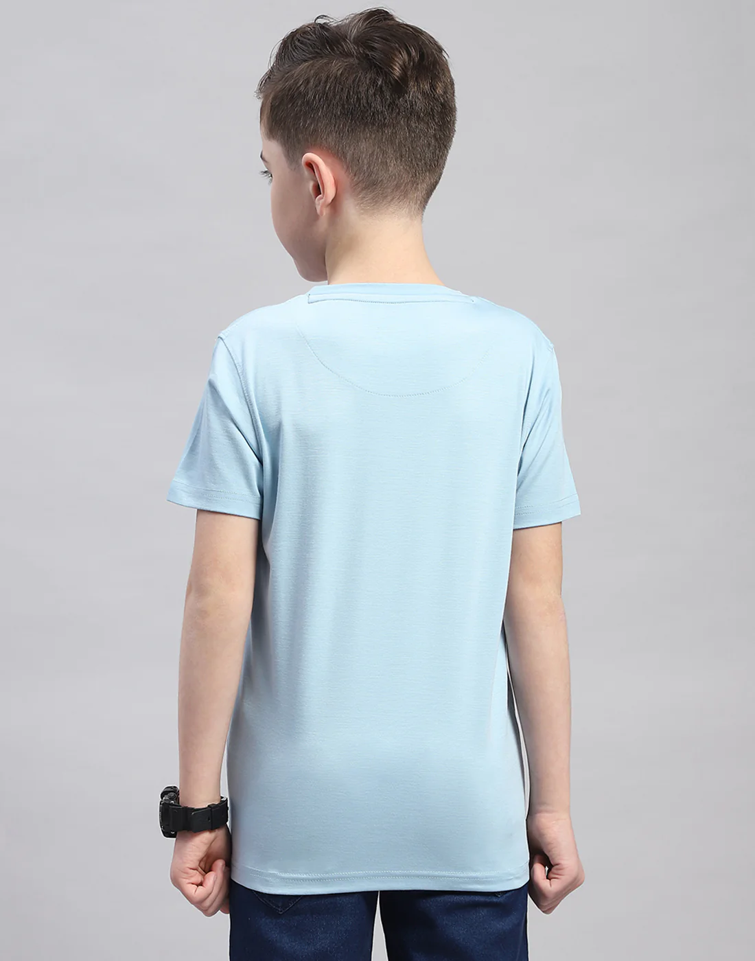 Boys Blue Printed Round Neck Half Sleeve T-Shirt - Image 5