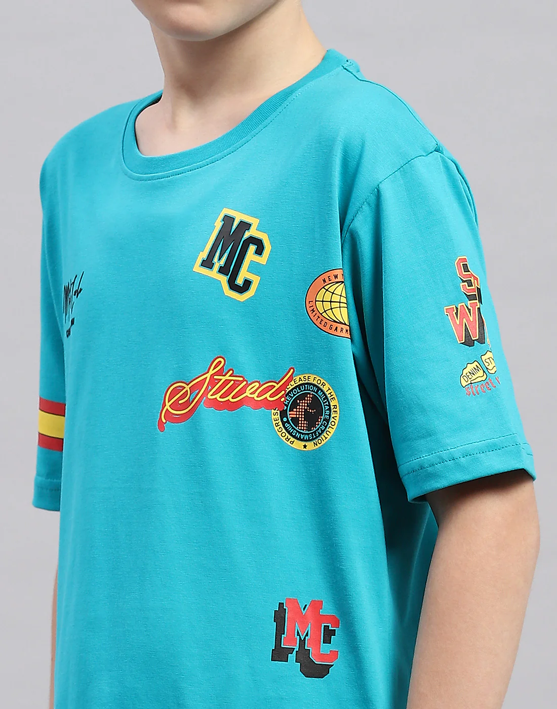 Boys Blue Printed Round Neck Half Sleeve T-Shirt - Image 6