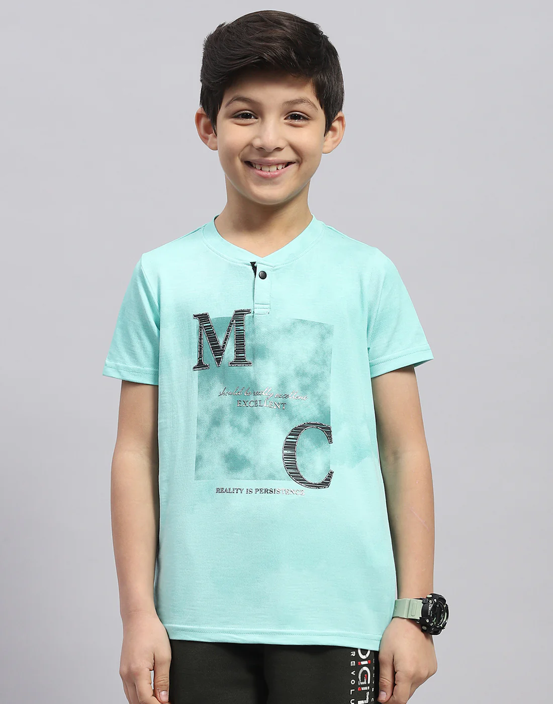 Boys Blue Printed Round Neck Half Sleeve T-Shirt - Image 2
