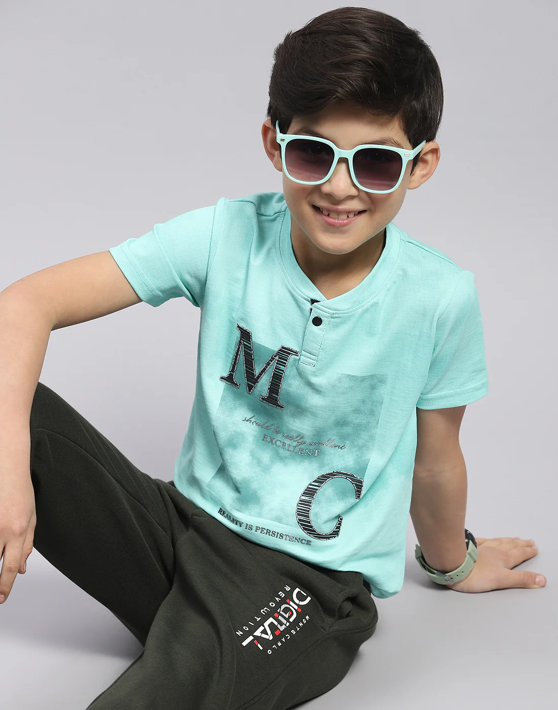 Boys Blue Printed Round Neck Half Sleeve T-Shirt - Image 6