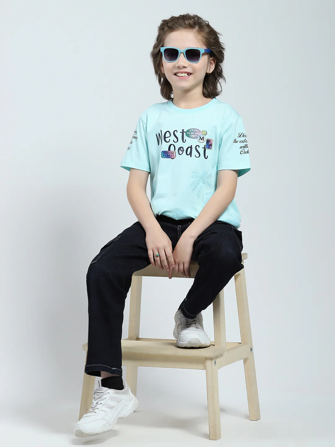 Boys Blue Printed Round Neck Half Sleeve T-Shirt - Image 2