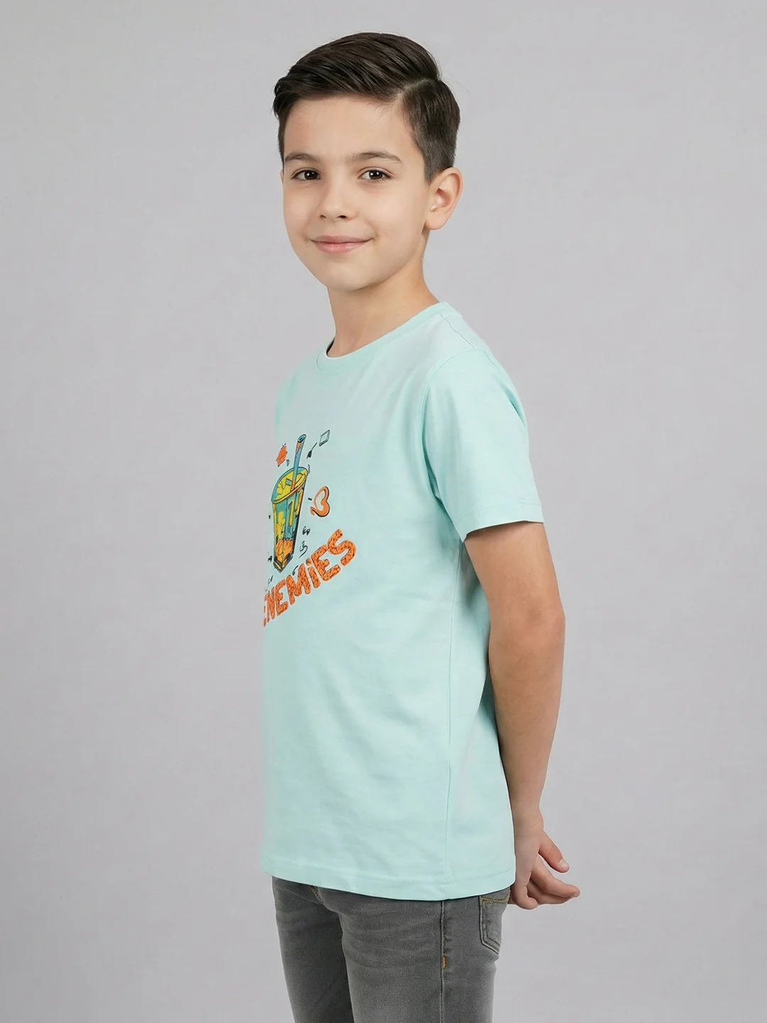 Boys Blue Printed Round Neck Half Sleeve T-Shirt - Image 2