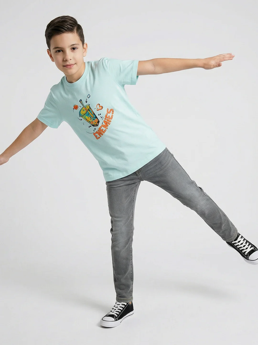 Boys Blue Printed Round Neck Half Sleeve T-Shirt - Image 6
